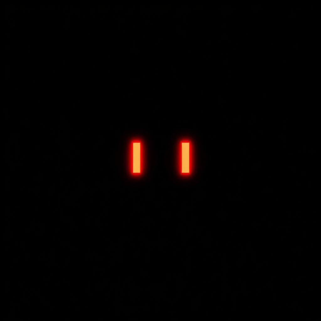 Suspended: a scarlet pause icon glowing on a black field
